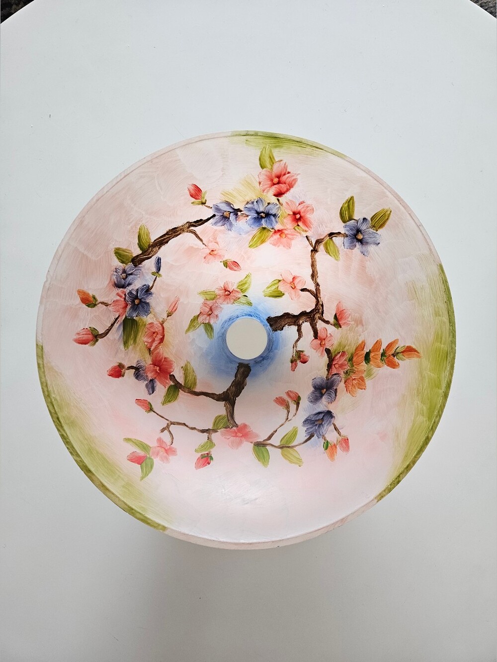 Vintage/Antique Reverse Hand Painted Floral Frosted Glass Lamp Shade/Sink